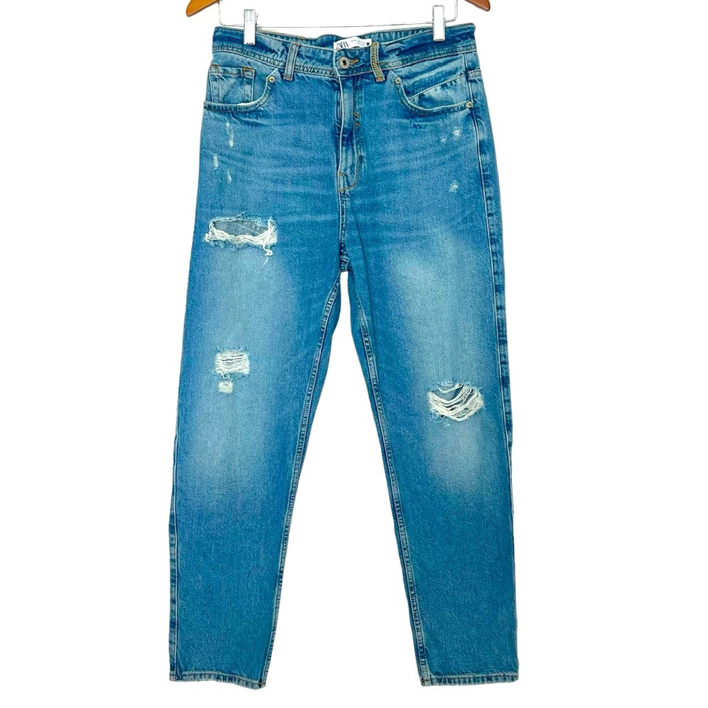 Zara light wash distressed ripped Mom jeans size 4